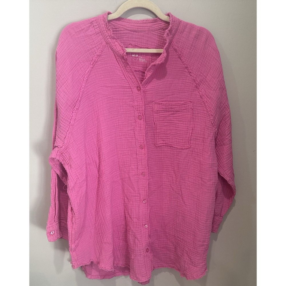 Aerie Women's Size Medium Pink Pool-to-Party Gauze Oversized Shirt Boho